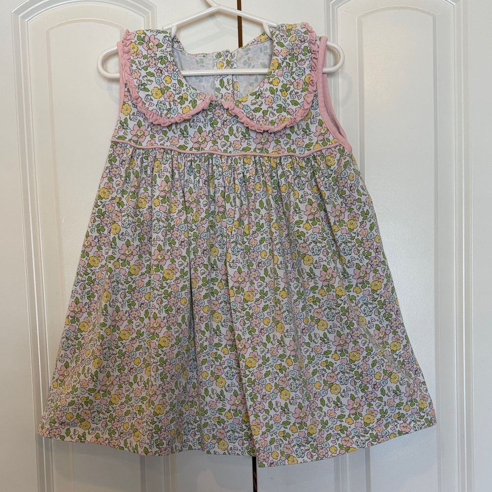 Serendipity by Shrimp and Grits Kids  Floral Kids Sleeveless Top with Pink Trim